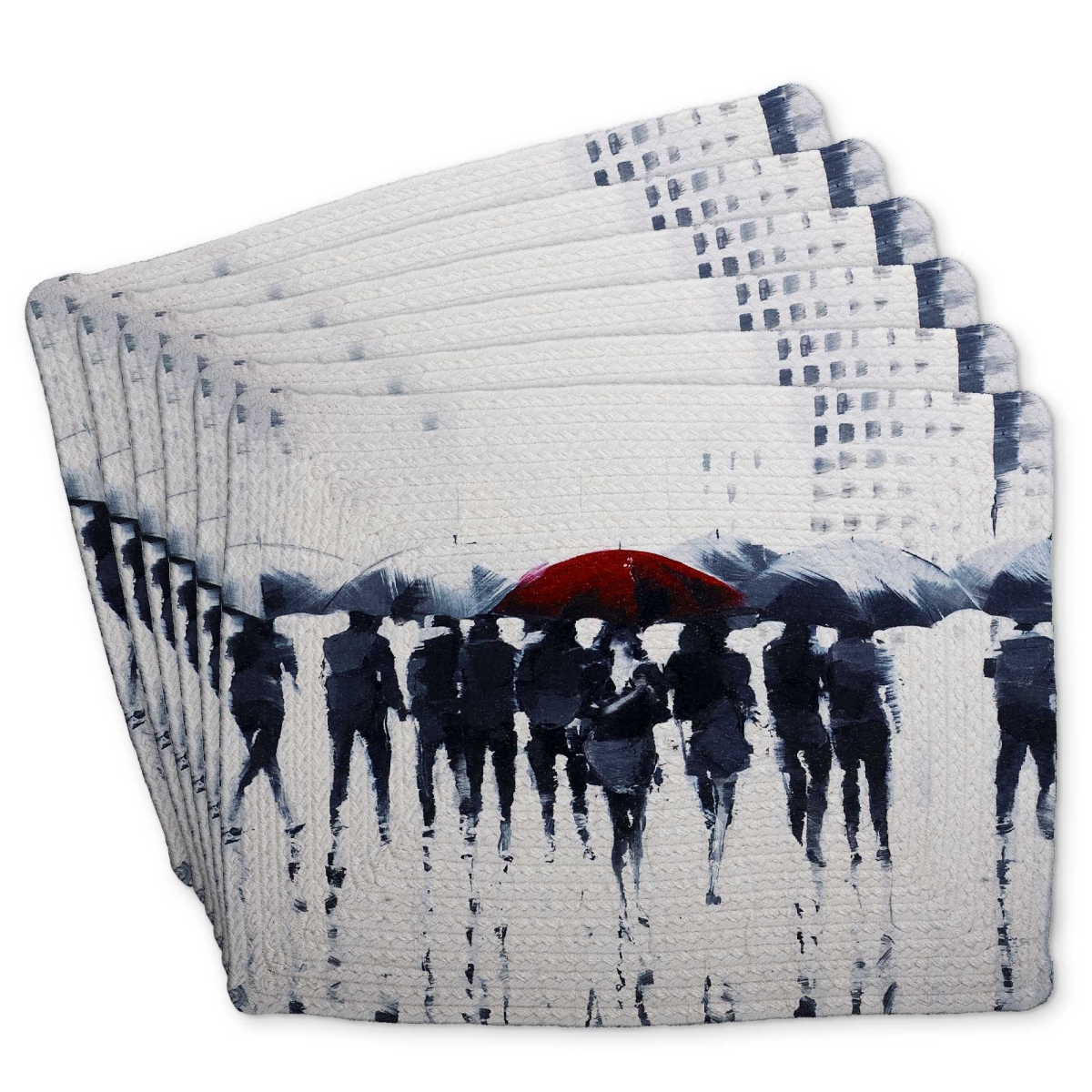 Picture of Begin Home Decor C6BP1418ZLBTNG 14 x 18 in. Silhouettes Walking in the Rain - Braided Polyester Placemat - Set of 6