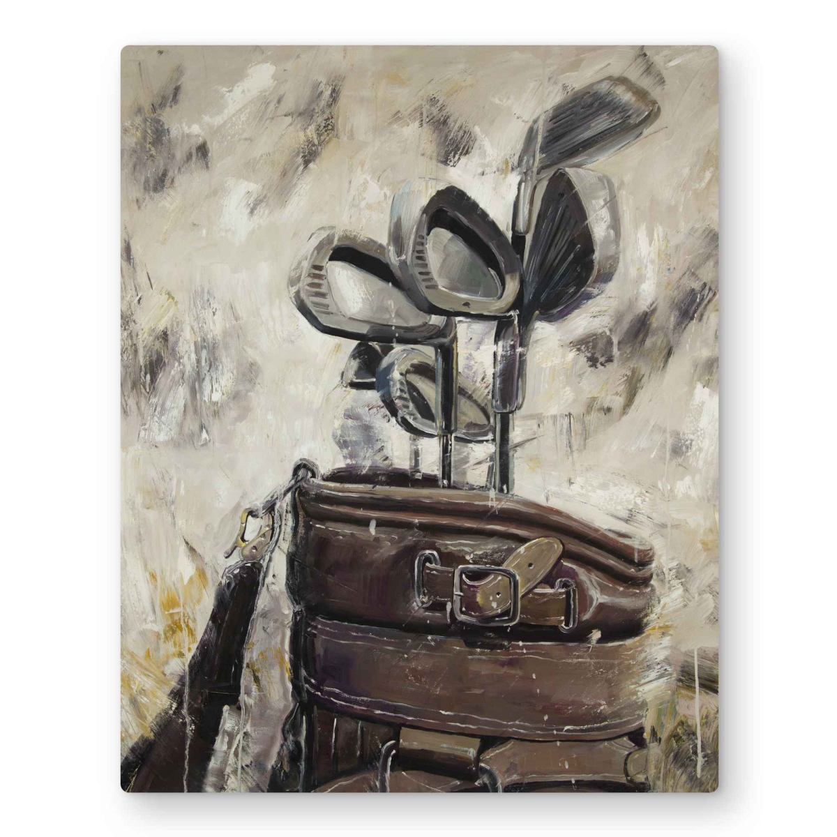 C1MP1620O56FG2 16 x 20 in. Vintage Sticks & Golf Bag Wall Art - Beige Man Cave Metal Print