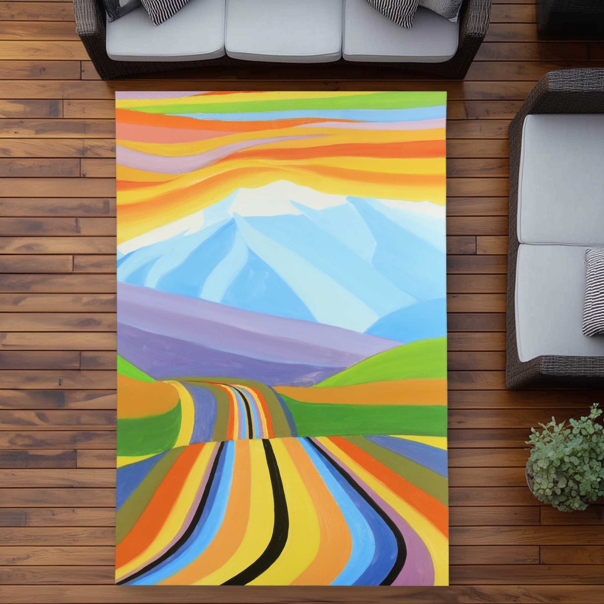 C1ROAR572PJY5N 5 x 7 ft. Mountain Road Multi Color Outdoor Rectangle Area Rug - Modern Livingroom