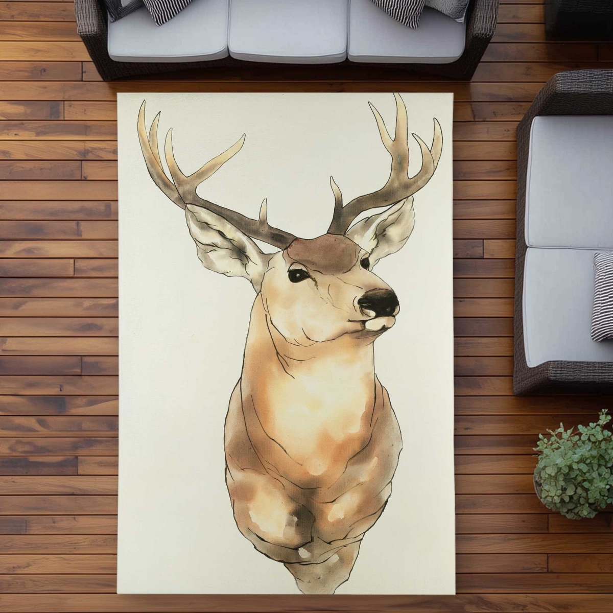 C1ROAR577WV9S9 5 x 7 ft. Deer Portrait Rectangle Area Rug - Brown Wildlife Outdoor Decor