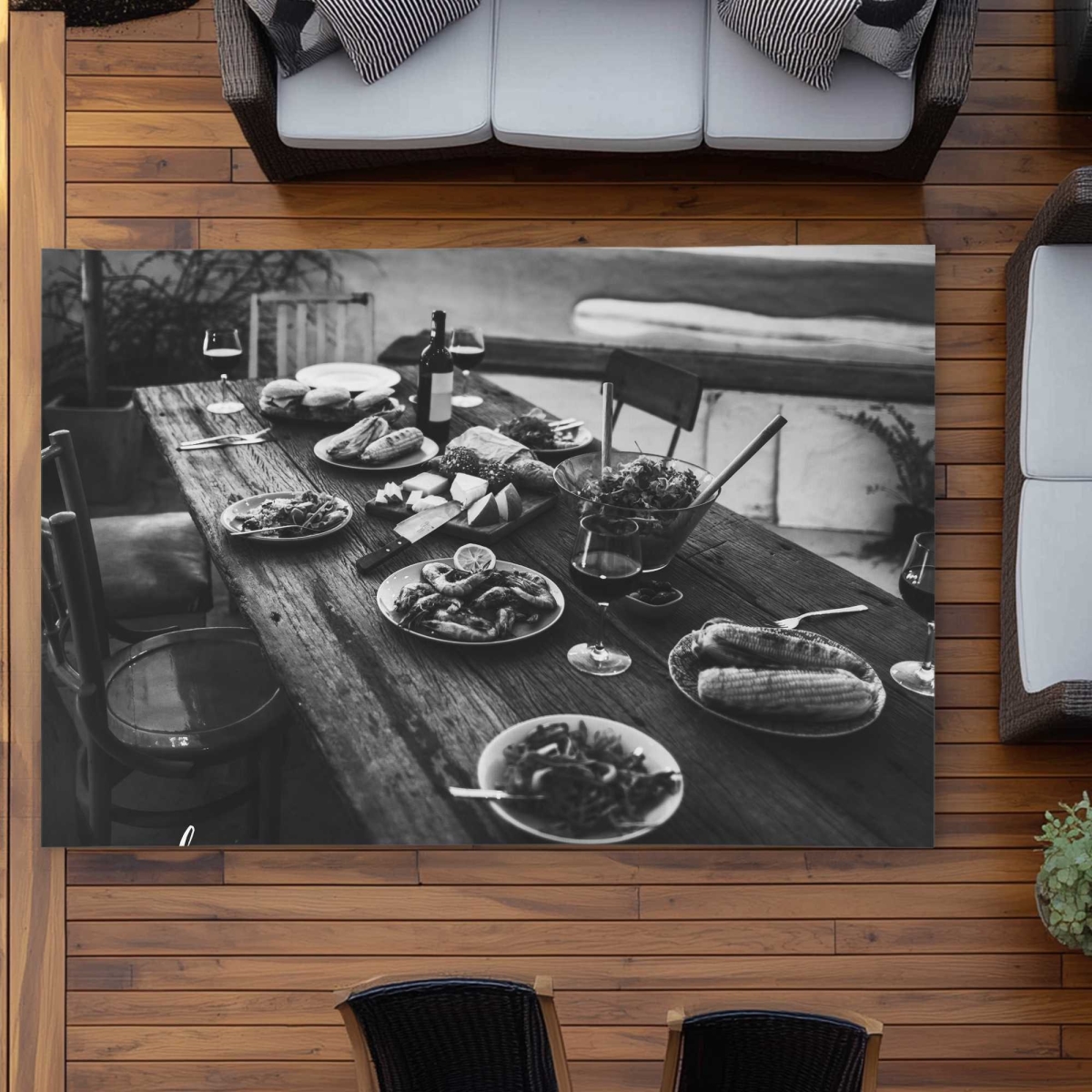 C1ROAR577YETBP 5 x 7 ft. Good Food Good Mood - Monochrome Gastronomy Outdoor Rectangle Area Rug