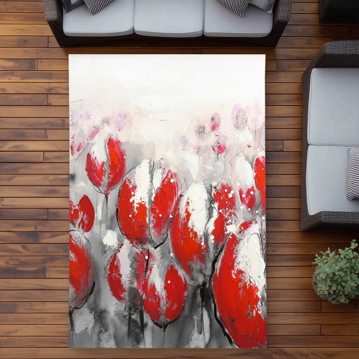 C1ROAR57944RCH 5 x 7 ft. Abstract Red Tulips - Contemporary Outdoor Rectangle Area Rug
