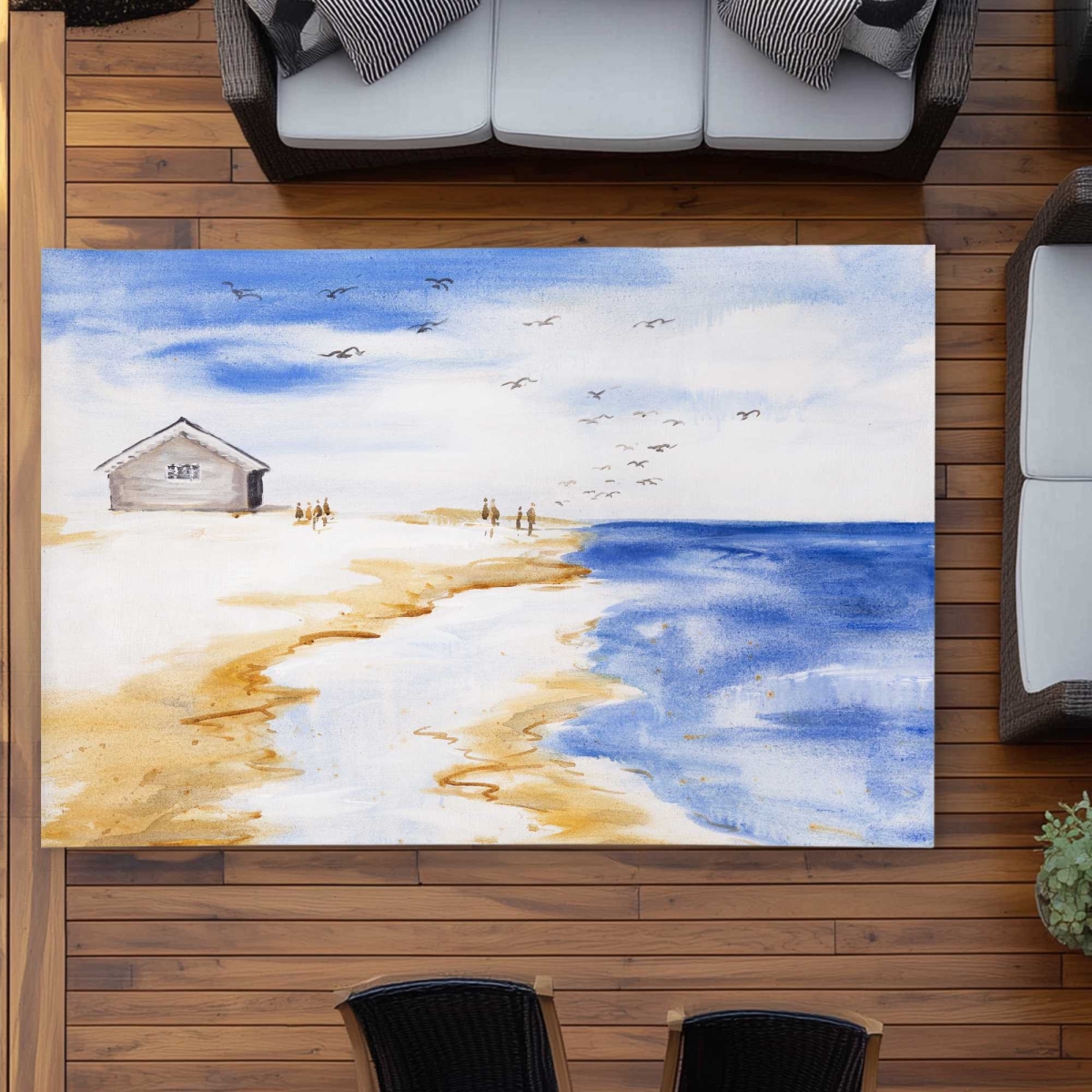 C1ROAR5796S891 5 x 7 ft. House on the Beach Blue Landscapes Outdoor Rectangle Area Rug - Decor