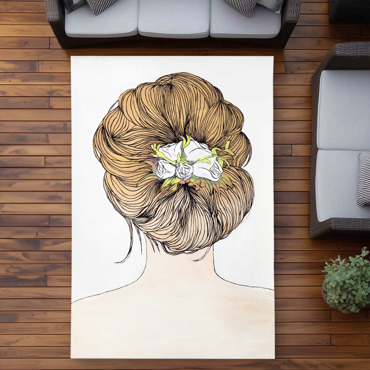 C1ROAR57F5M6PN 5 x 7 ft. Lady with Flowers in Hair - Beige Outdoor Rectangle Area Rug for Home