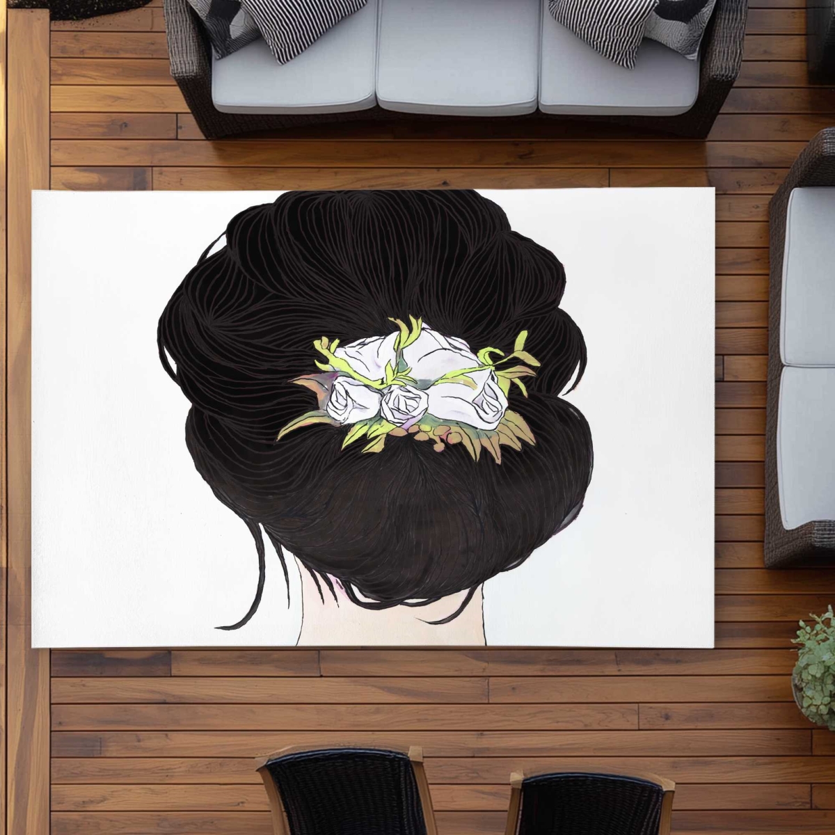 C1ROAR57ILYIM6 5 x 7 ft. Lady with Flowers in Brown Hair - Outdoor Rectangle Area Rug