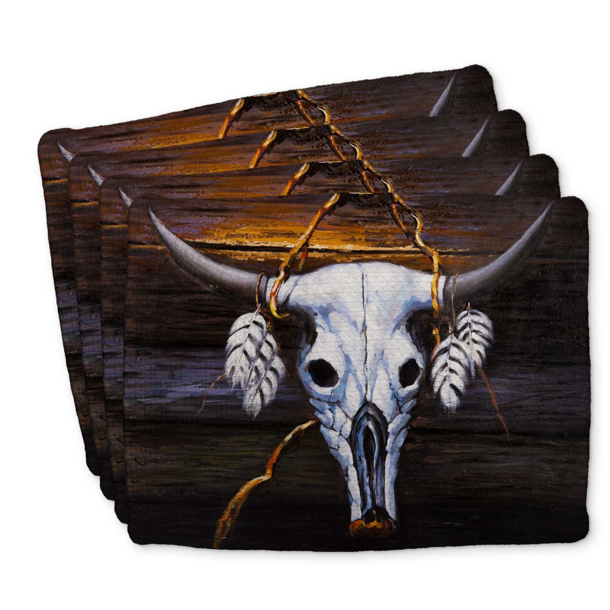 Picture of Begin Home Decor C4BP14189QHY1F 14 x 18 in. Hanged Bull Skull - Braided Polyester Placemats - Set of 4