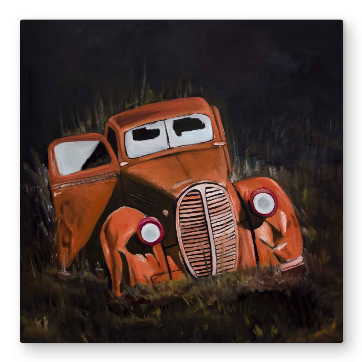 C1MP3232KMUQKY 32 x 32 in. Humpy Old Car by Night Wall Art - Man Cave Still Life Metal Print