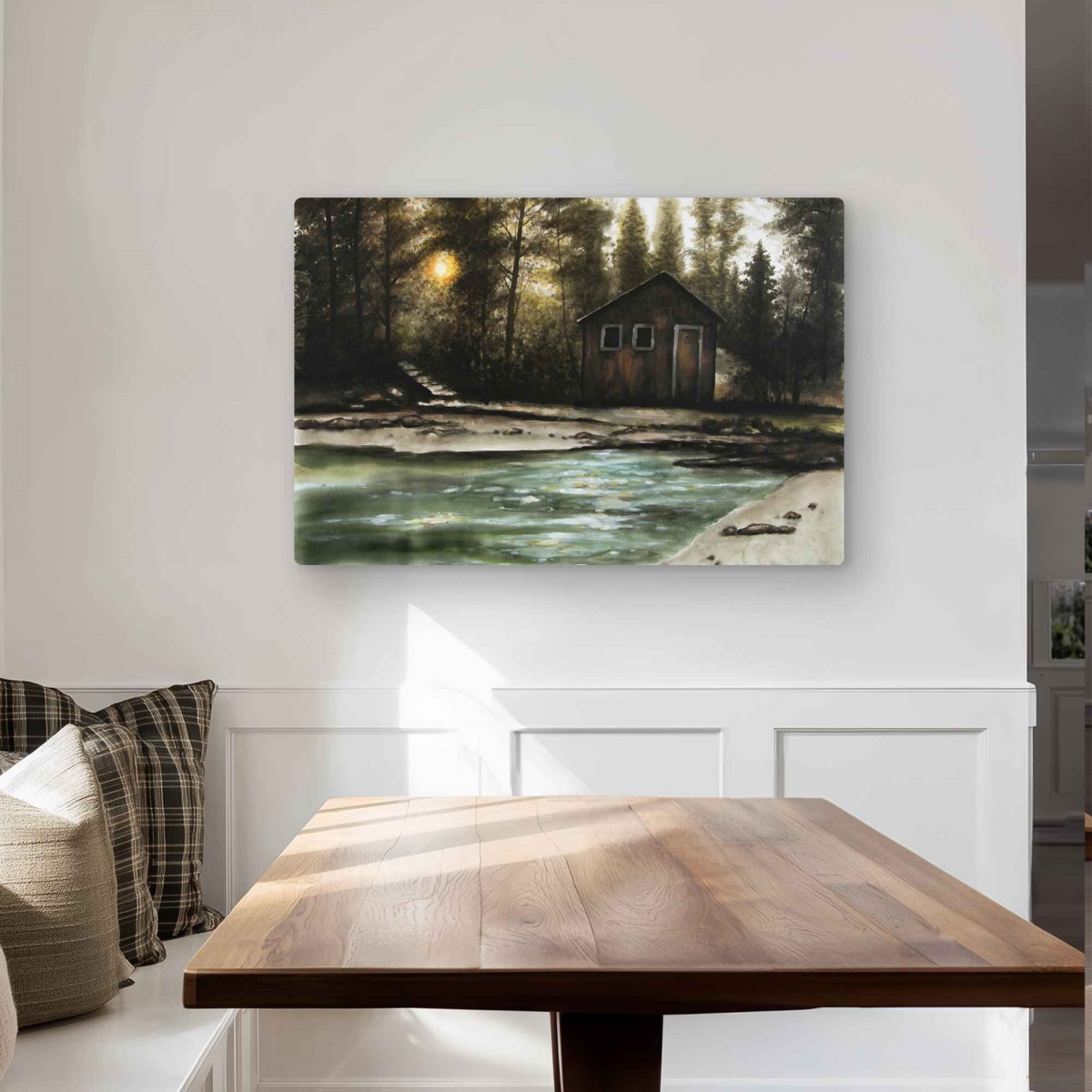 C1MP24362Q09M0 24 x 36 in. Cabin in the Forest Wall Art - Man Cave Landscapes Metal Print Decor