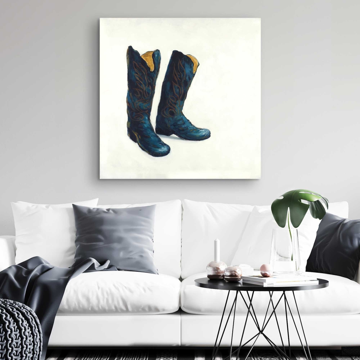 C1RC3232FI1809 32 x 32 in. Leather Cowboy Boots - Bedroom Still Life Canvas Decor