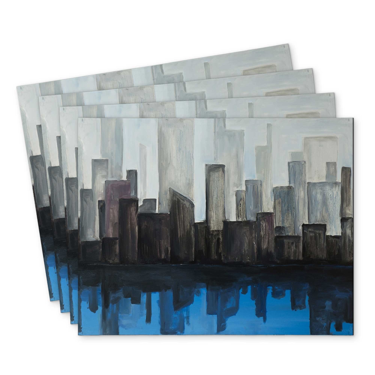 Picture of Begin Home Decor C4PP1418NMWFVO 14 x 18 in. View of a Blue City Polyester Placemat for Home Decor - Set of 4