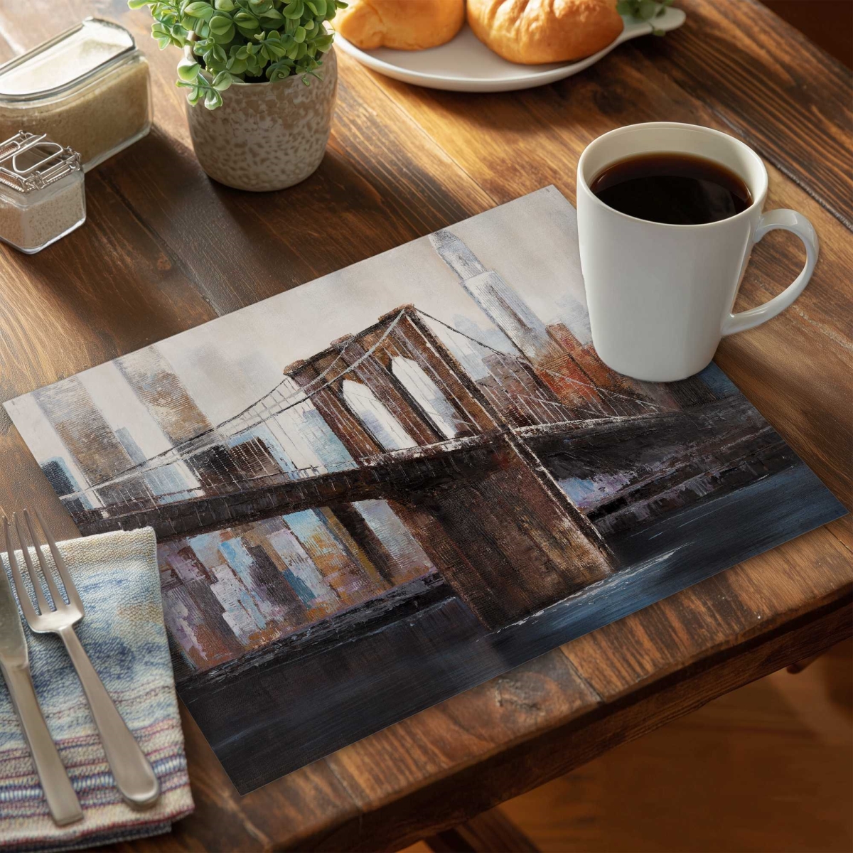 Picture of Begin Home Decor C4PP1418PS5E7N 14 x 18 in. Urban Brooklyn Bridge Polyester Placemat for Home Decor - Set of 4