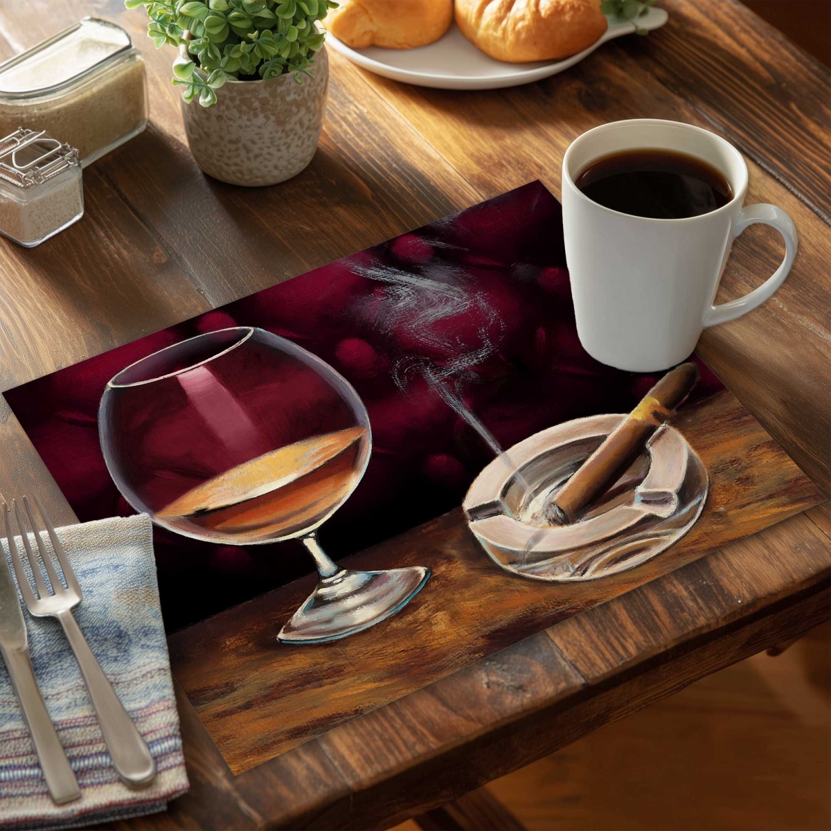Picture of Begin Home Decor C4PP1418Q2NZPA 14 x 18 in. Alcohol & Cigar Polyester Placemat for Home Decor - Set of 4