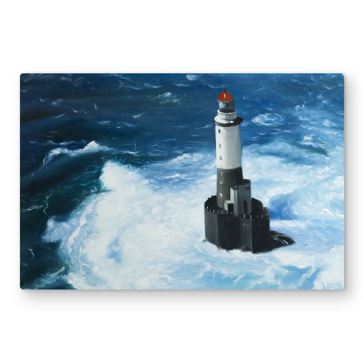 C1MP2030LSL5HS 20 x 30 in. Unleashed Waves On A Lighthouse Wall Art - Blue Marine Metal Print