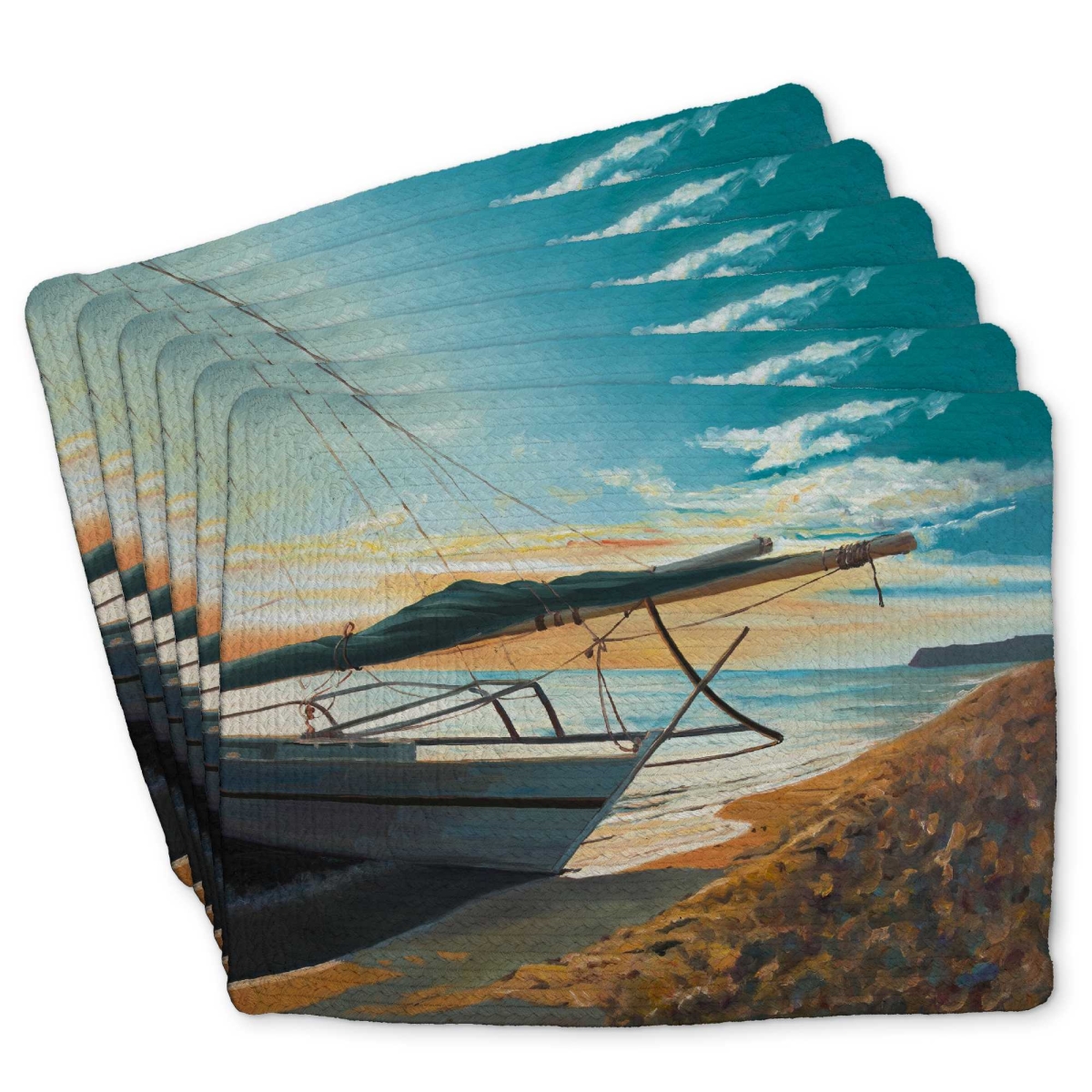 Picture of Begin Home Decor C6BP1418HCABS1 14 x 18 in. Peaceful Seaside Braided Polyester Placemat for Home Decor - Set of 6