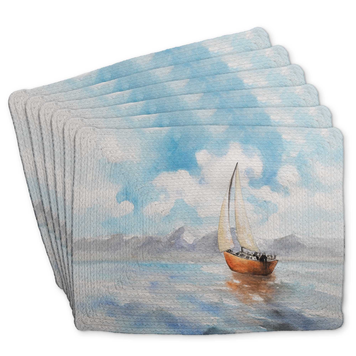 Picture of Begin Home Decor C6BP1418NEXKHG 14 x 18 in. Sailboat Landscape Braided Polyester Placemat for Home Decor - Set of 6