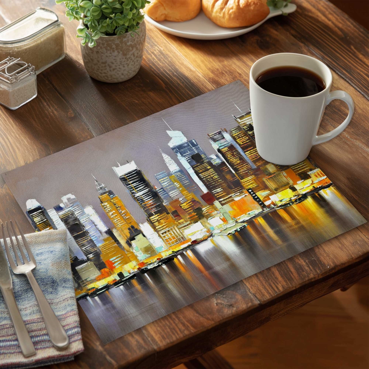 Picture of Begin Home Decor C6PP1418Z7ANIV 14 x 18 in. Texturized Skyscrapers by Night - Polyester Placemat - Decor - Set of 6
