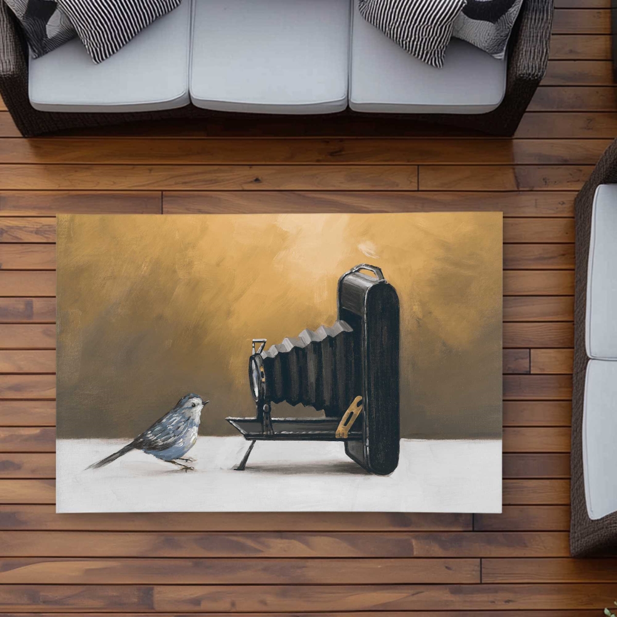 C1ROAR35PNHNAX 3 x 5 ft. Old Camera with Bird - Vintage Outdoor Rectangle Area Rug for Bedroom