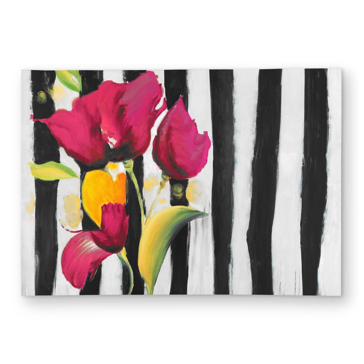 C1ROAR571HLRXN 5 x 7 ft. Pink Flowers on Black Stripes Outdoor Rectangle Area Rug - Home Decor