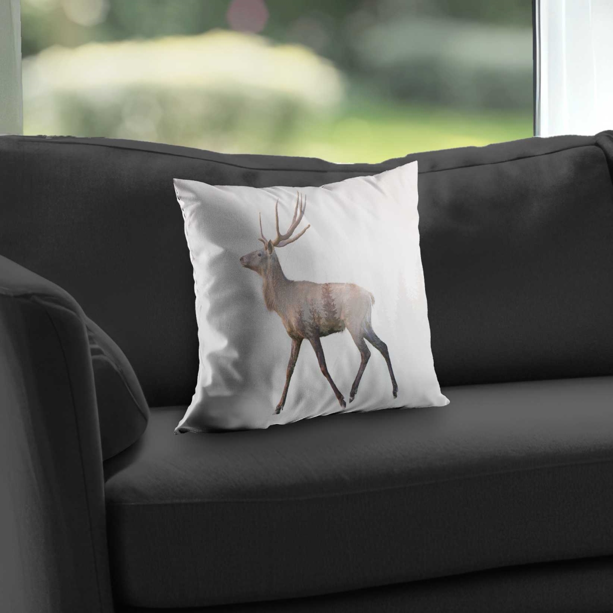 C1PC1414VGTSNQ 14 x 14 in. Deer & Forest - Brown Rustic Poly Twill Throw