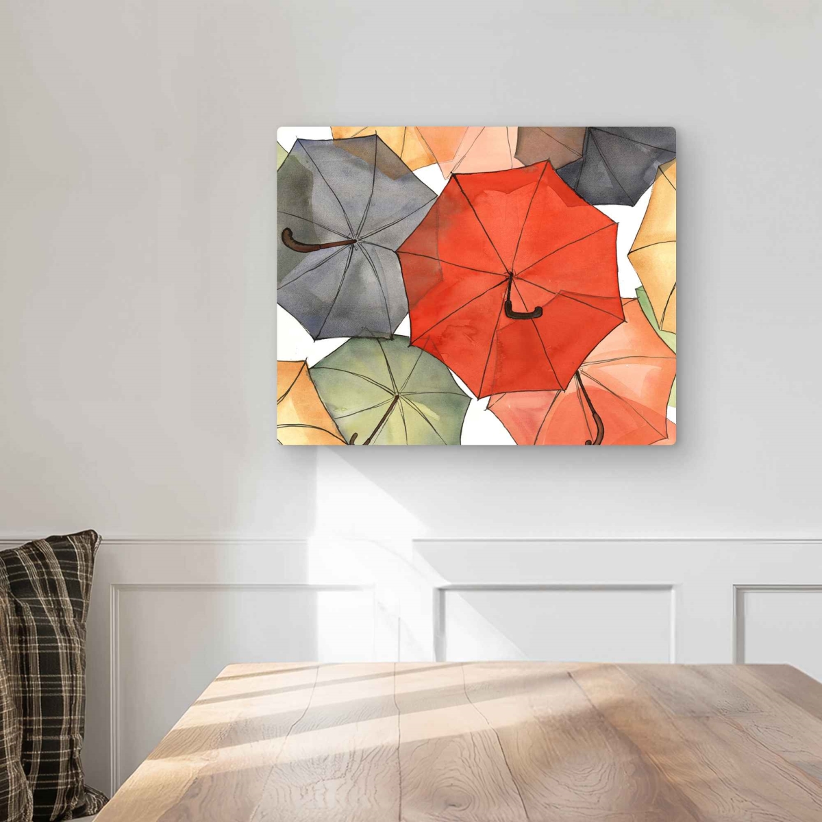 C1MP1620TJ0YMQ 16 x 20 in. The Umbrellas of Petit Champlain Wall Art - Red Metal Print Decor