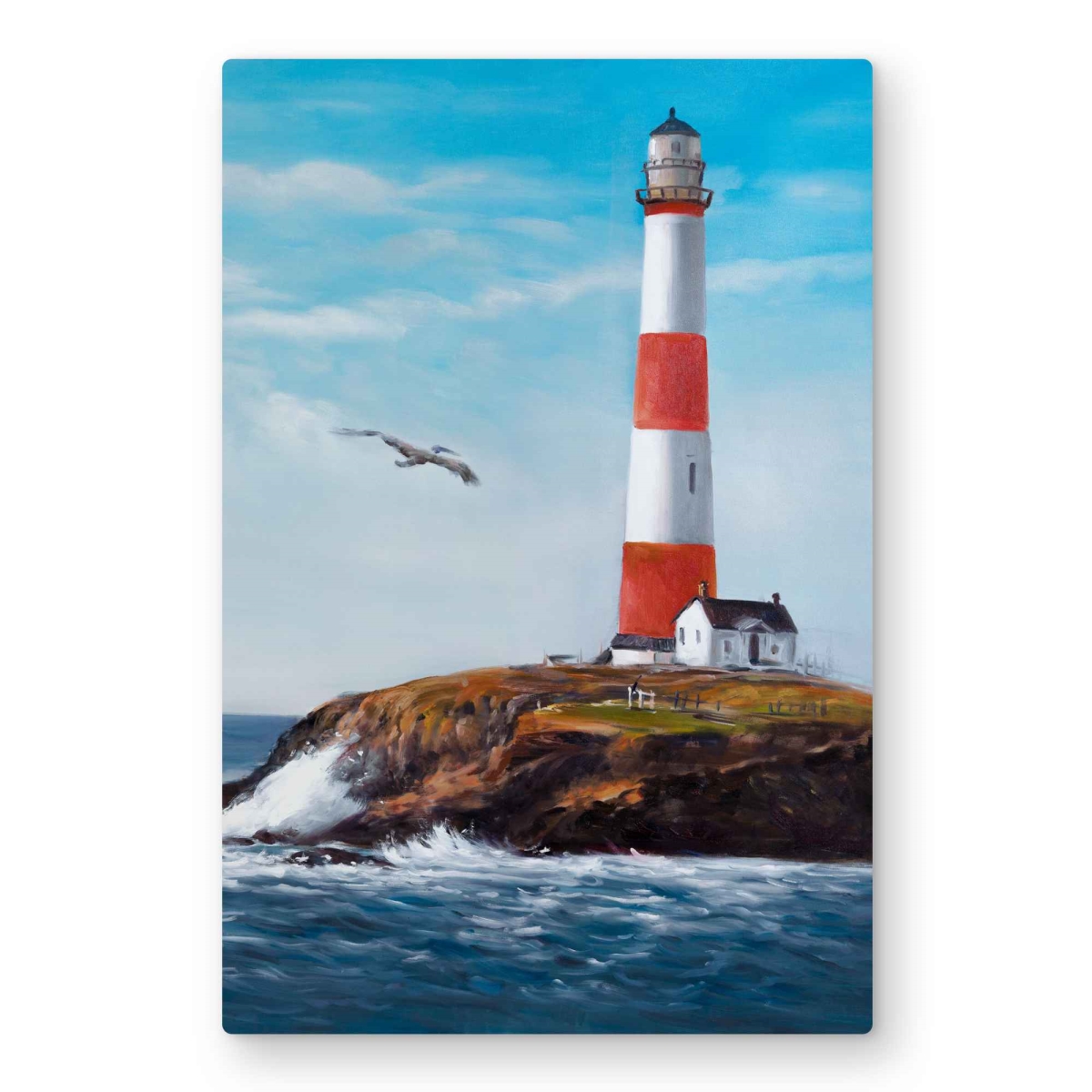 C1MP203093E61O 20 x 30 in. Lighthouse at the Edge of the Sea Wall Art - Waves Metal Print Decor
