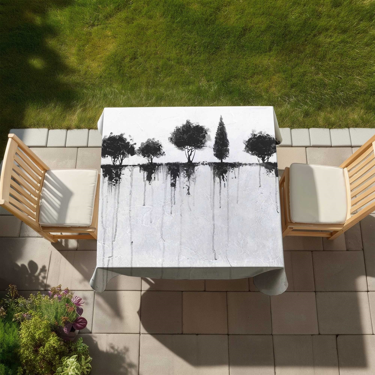 Picture of Begin Home Decor C1TC5858RN03C9 58 x 58 in. Abstract Black Trees Tablecloth - Indoor & Outdoor Home Decor