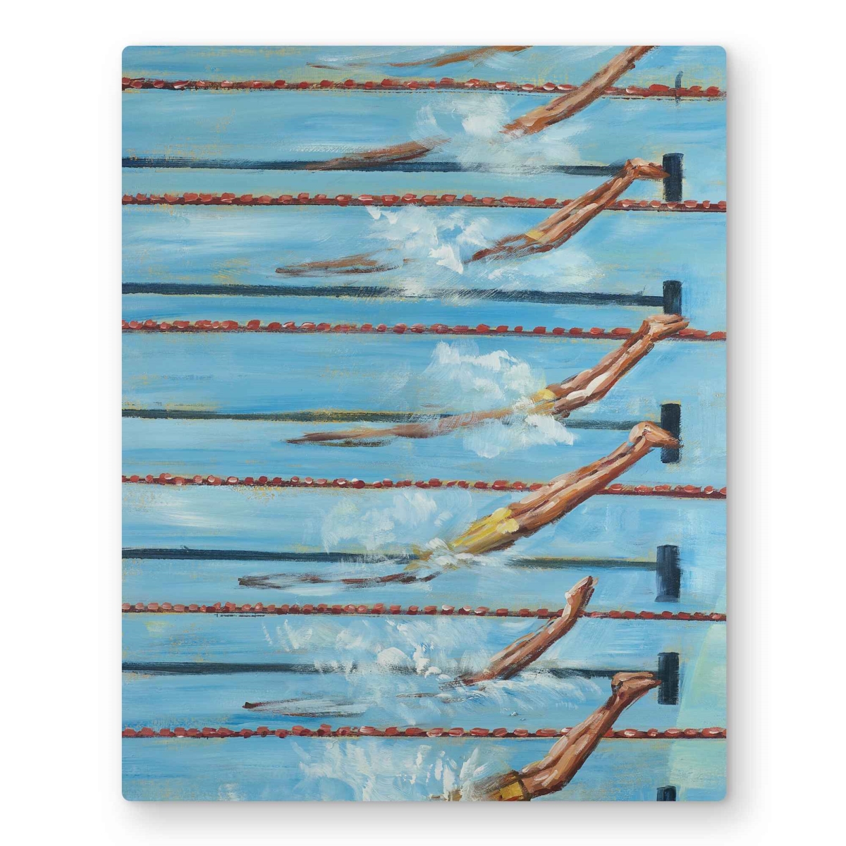 C1MP1620FPYEG9 16 x 20 in. Olympic Swimmers Metal Print Wall Art - Sports Man Cave Decor