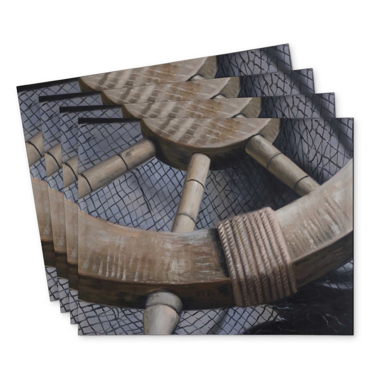 Picture of Begin Home Decor C4PP1418DV2ZMP 14 x 18 in. Helm on a Fishing Net Closeup - Polyester Placemat for Decor - Set of 4