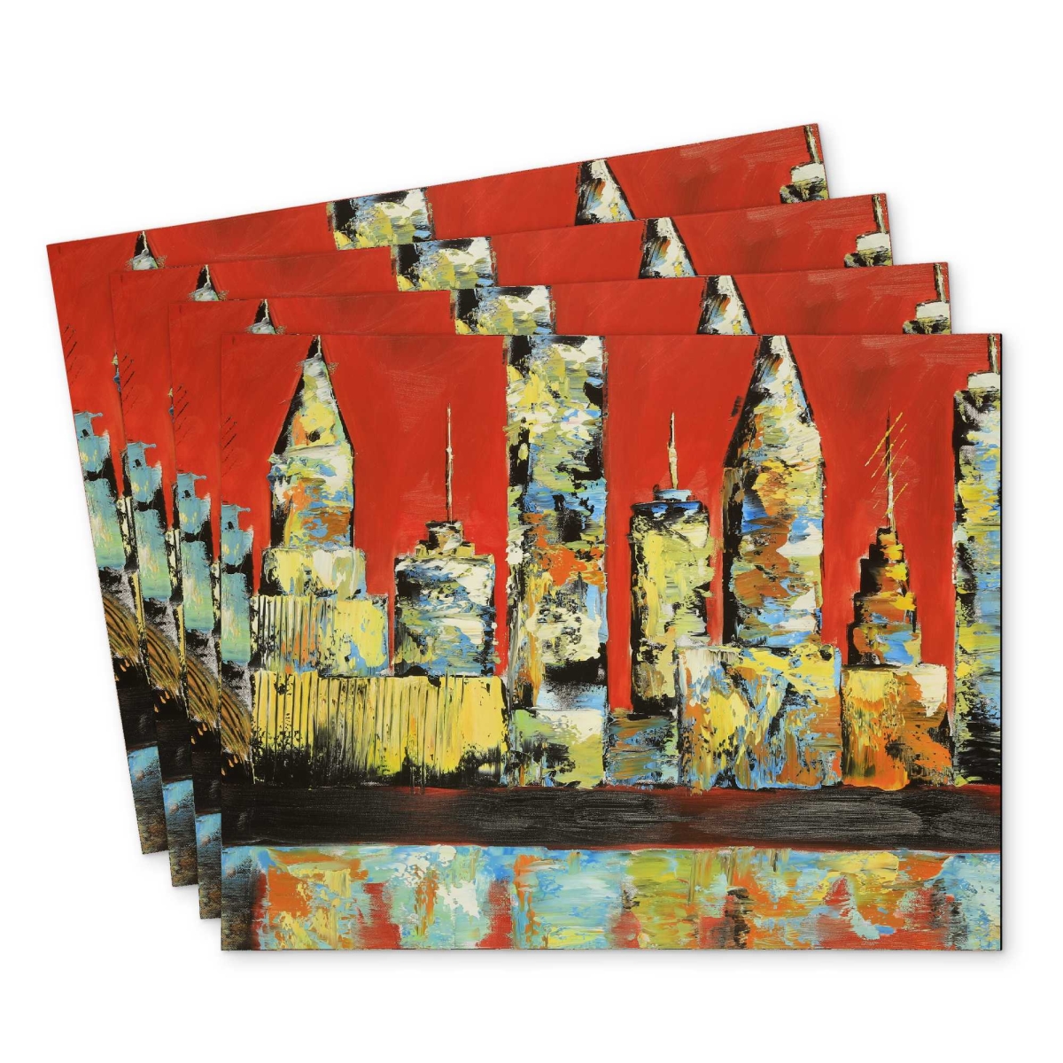 Picture of Begin Home Decor C4PP1418EX11AD 14 x 18 in. View of Red City Polyester Placemat - Home Decor Accent - Set of 4