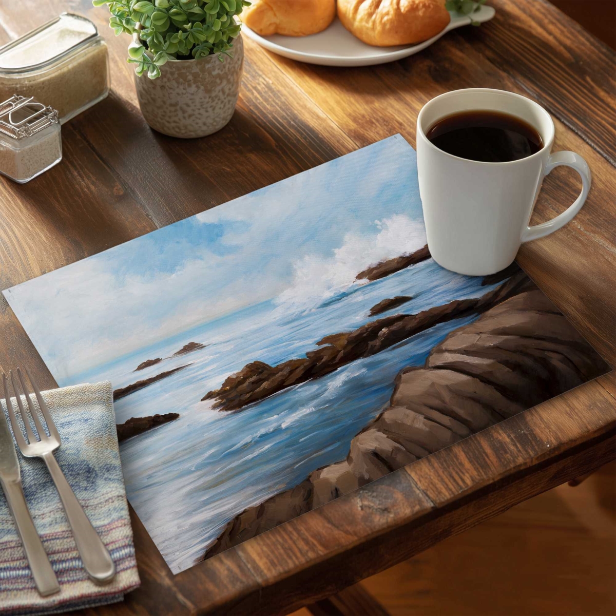 Picture of Begin Home Decor C4PP1418GDF8SW 14 x 18 in. Seaside Wave Polyester Placemat - Stylish Decor Accessory - Set of 4
