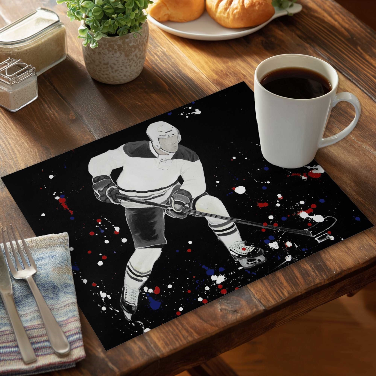 Picture of Begin Home Decor C4PP1418JWOAJS 14 x 18 in. Hockey Player Ready for Action - Polyester Placemat - Set of 4