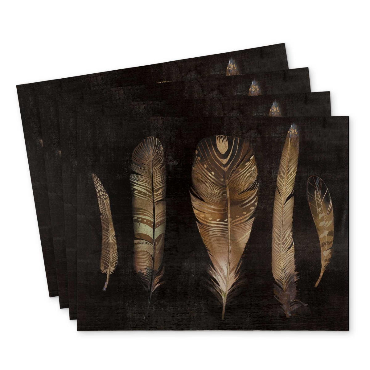 Picture of Begin Home Decor C4PP1418LXIDY2 14 x 18 in. Brown Feather Set - Polyester Placemats for Home Decor - Set of 4