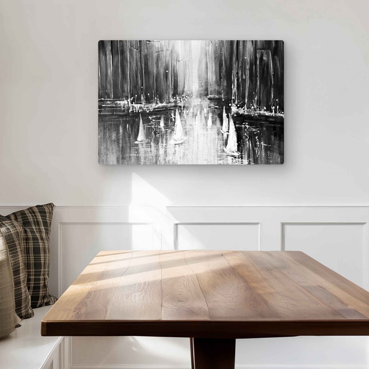 C1MP2030GJSOYE 20 x 30 in. Grayscale Boats on the Water Wall Art - Coastal Office Metal Print