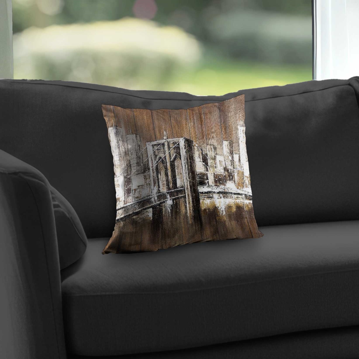 C1PC1414EQZCTH 14 x 14 in. Aged Finish Brooklyn Bridge - Industrial Office Poly Twill Throw
