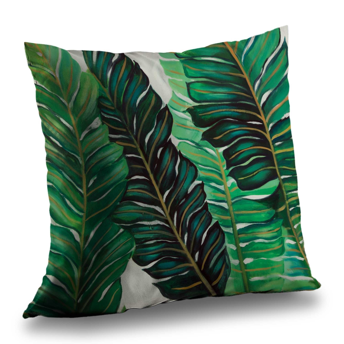 C1PC1414FVQO1L 14 x 14 in. Green Exotic Poly Twill Throw - Several Exotic Plant Leaves