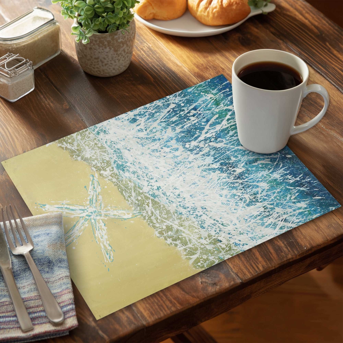 Picture of Begin Home Decor C6PP1418VT4157 14 x 18 in. Left Side Seastar Polyester Placemat - Stylish - Set of 6