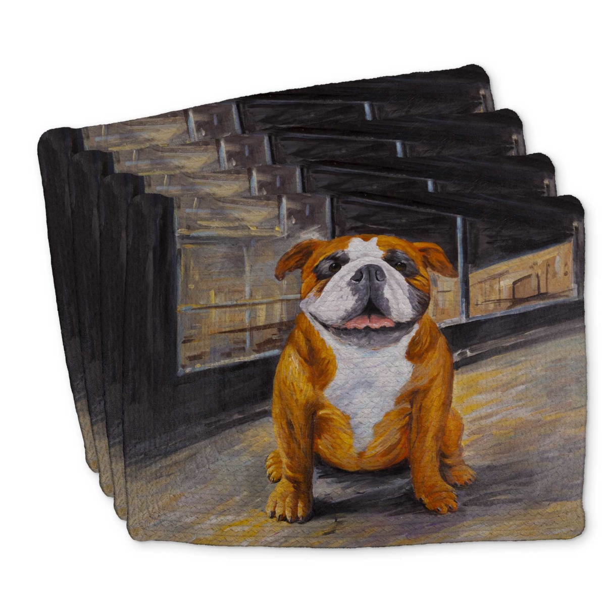 Picture of Begin Home Decor C4BP14181SUXSK 14 x 18 in. Smiling Bulldog Braided Polyester Placemat for Home Decor - Set of 4