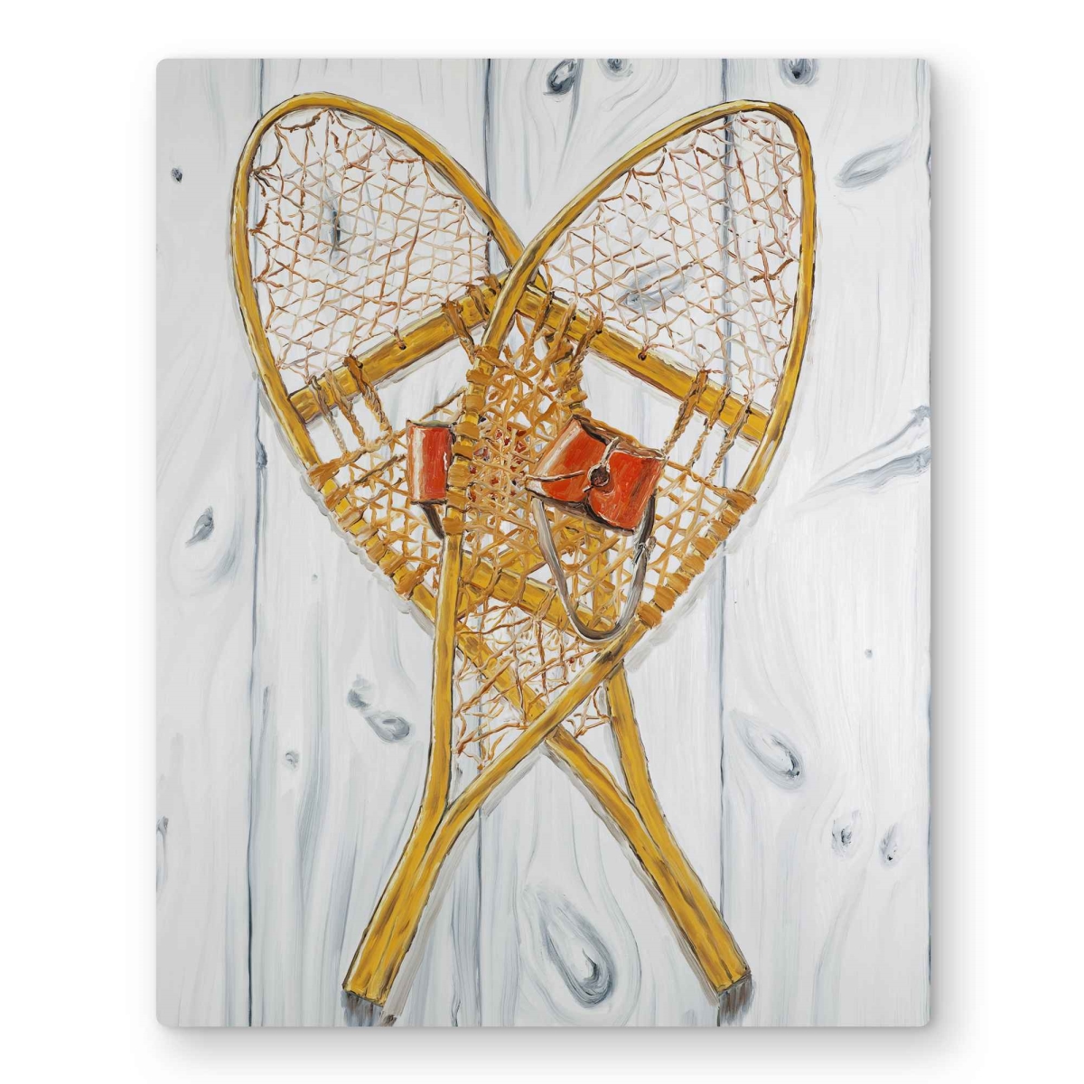 C1MP1620RUJJCY 16 x 20 in. Vintage Wood Snowshoes Wall Art - Livingroom Orange Metal Print Decor