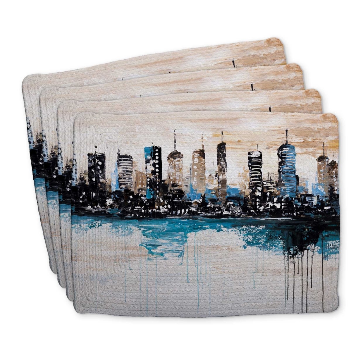 Picture of Begin Home Decor C4BP1418T9F9TS 14 x 18 in. Buildings on the Horizon - Braided Polyester Placemat - Set of 4