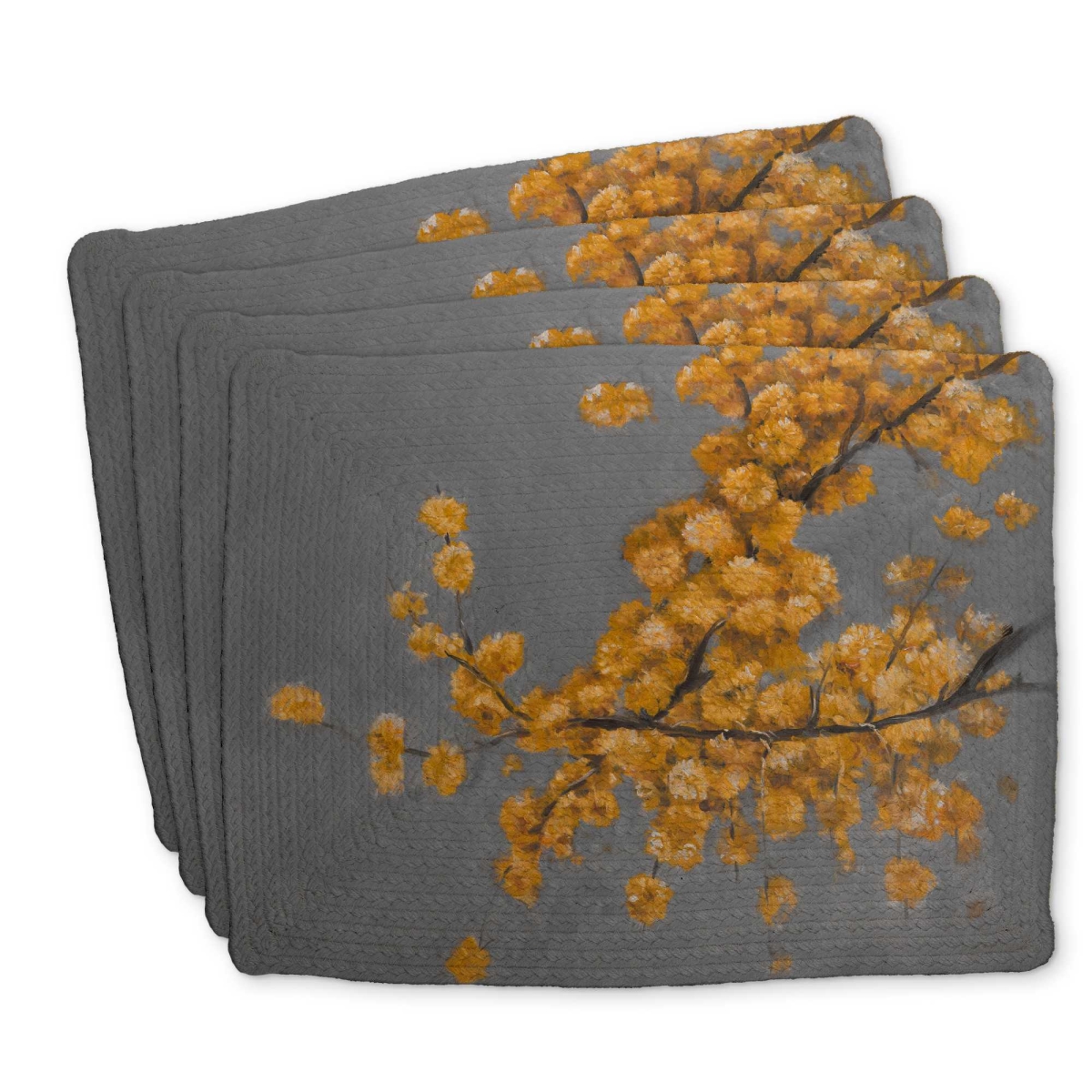 Picture of Begin Home Decor C4BP1418TGQCRV 14 x 18 in. Golden Wattle Plant with Pugg Ball Flowers - Decor Placemat - Set of 4