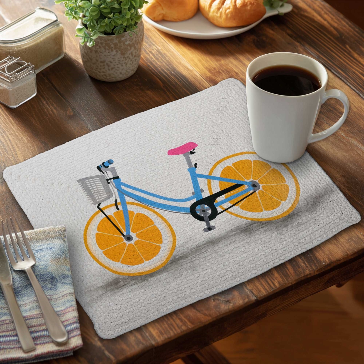 Picture of Begin Home Decor C4BP1418UDMIMA 14 x 18 in. Orange Wheel Bike - Braided Polyester Placemat for Home - Set of 4