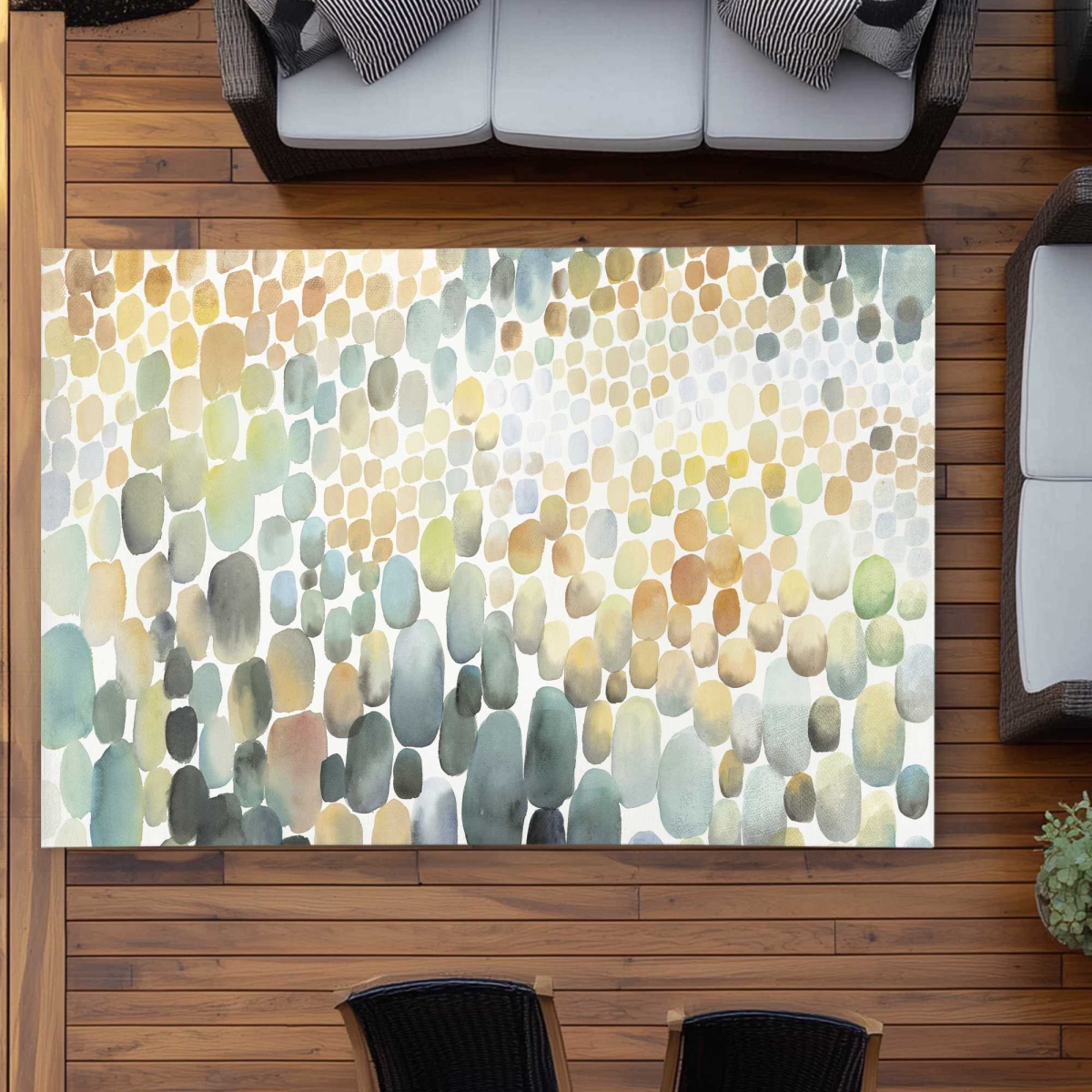 C1ROAR57T7E81M 5 x 7 ft. Cluster of Circles Yellow Shapes Outdoor Rectangle Area Rug - Decor