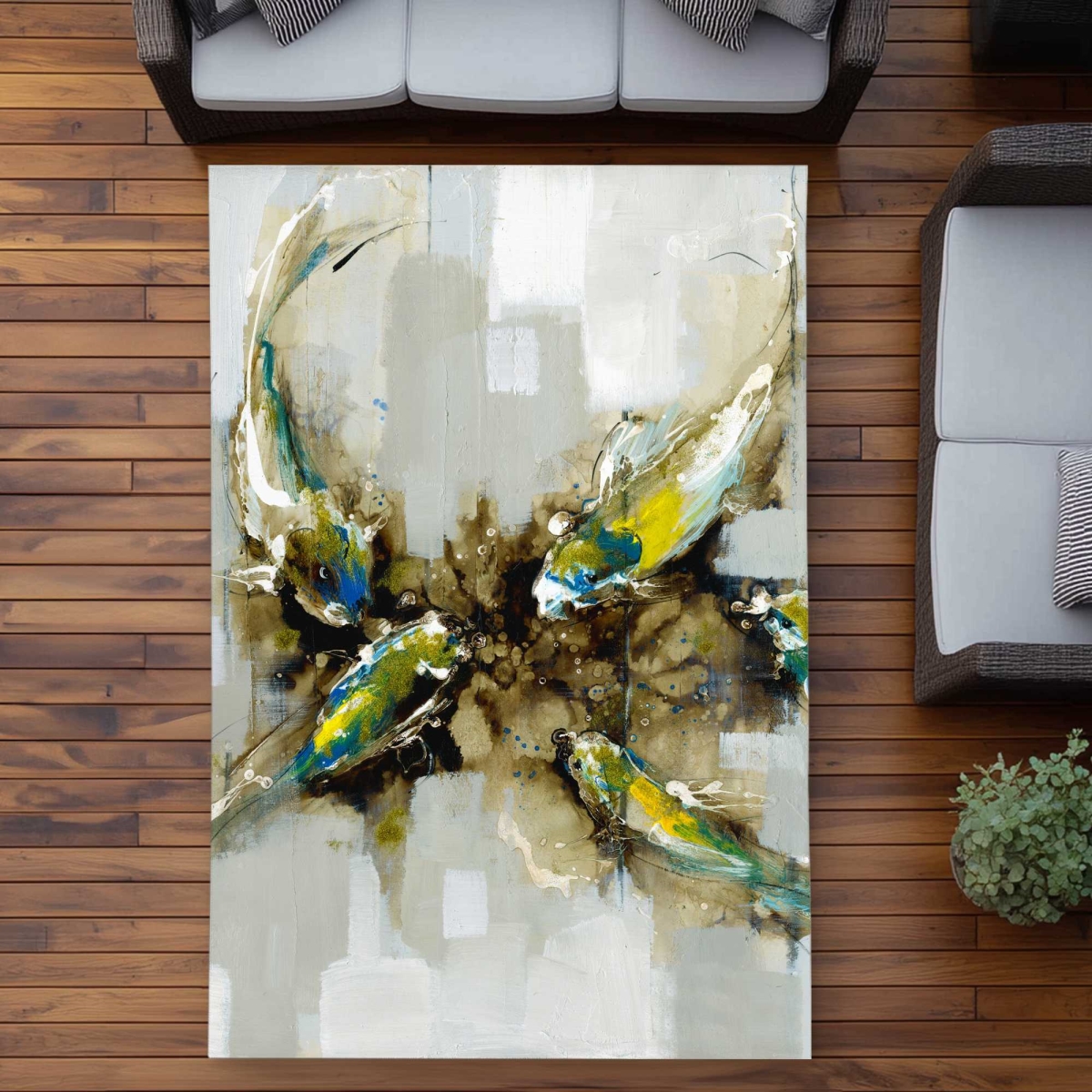 C1ROAR57TR59K8 5 x 7 ft. Four Abstract Koi Fishes Outdoor Rectangle Area Rug - Asian Animal