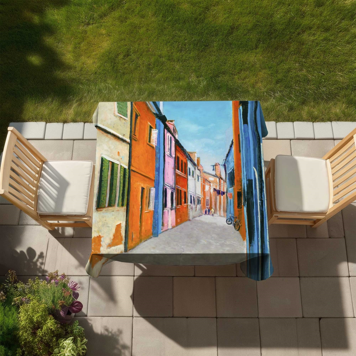Picture of Begin Home Decor C1TC5858K1276S 58 x 58 in. Colorful Houses in Italy - Orange Office Tablecloth