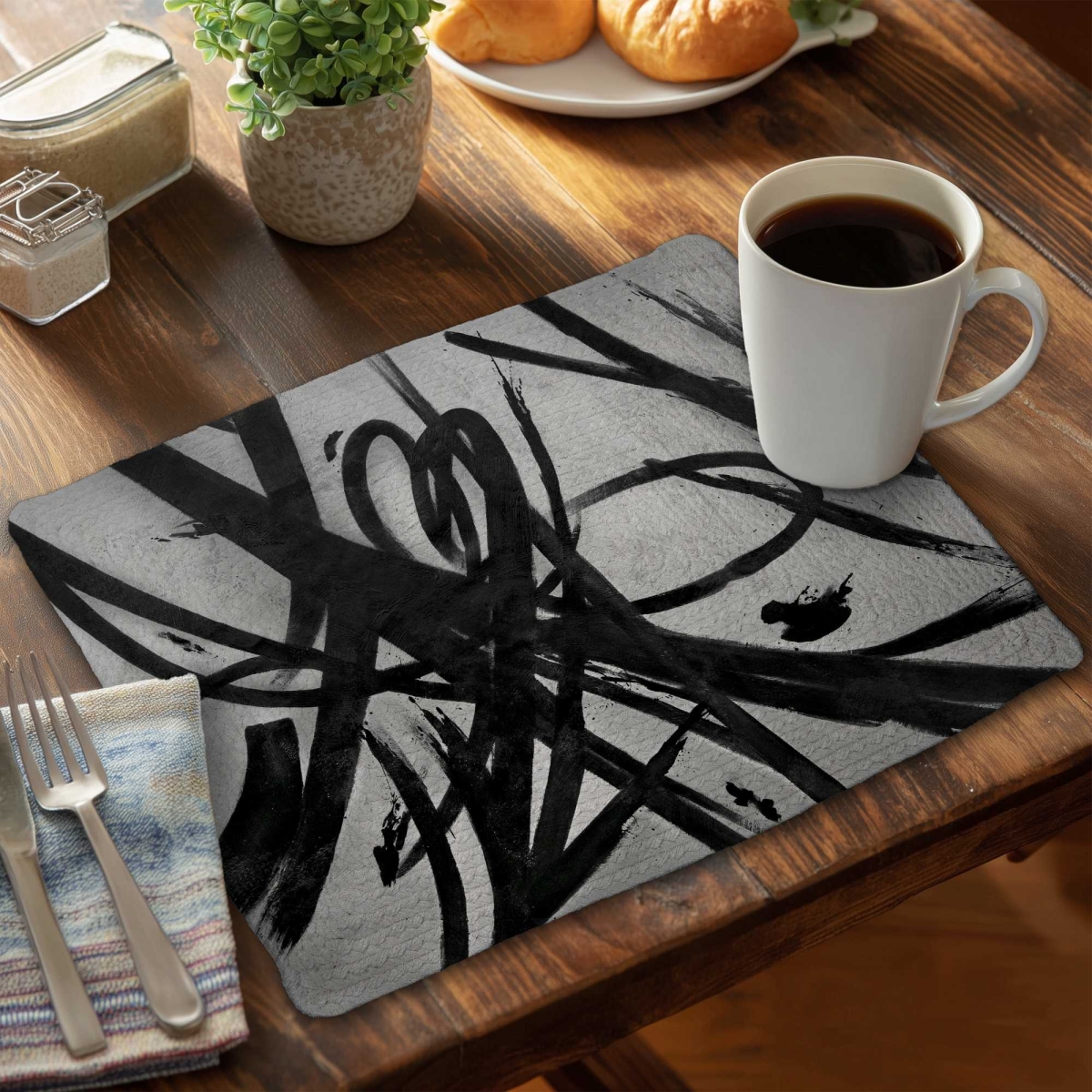 Picture of Begin Home Decor C6BP1418BSXIG0 14 x 18 in. Circular Strokes Braided Polyester Placemat for Home Decor - Set of 6