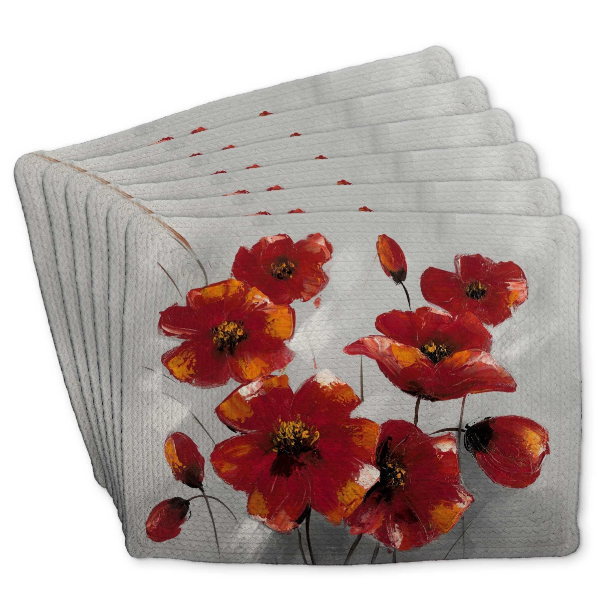 Picture of Begin Home Decor C6BP1418CYQ0J9 14 x 18 in. Anemone Flowers Braided Polyester Placemat for Home Decor - Set of 6