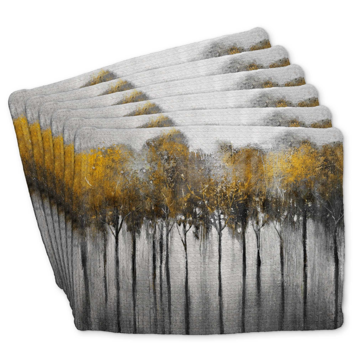 Picture of Begin Home Decor C6BP1418G1O7AP 14 x 18 in. Abstract Yellow Forest Braided Polyester Placemat - Decor - Set of 6