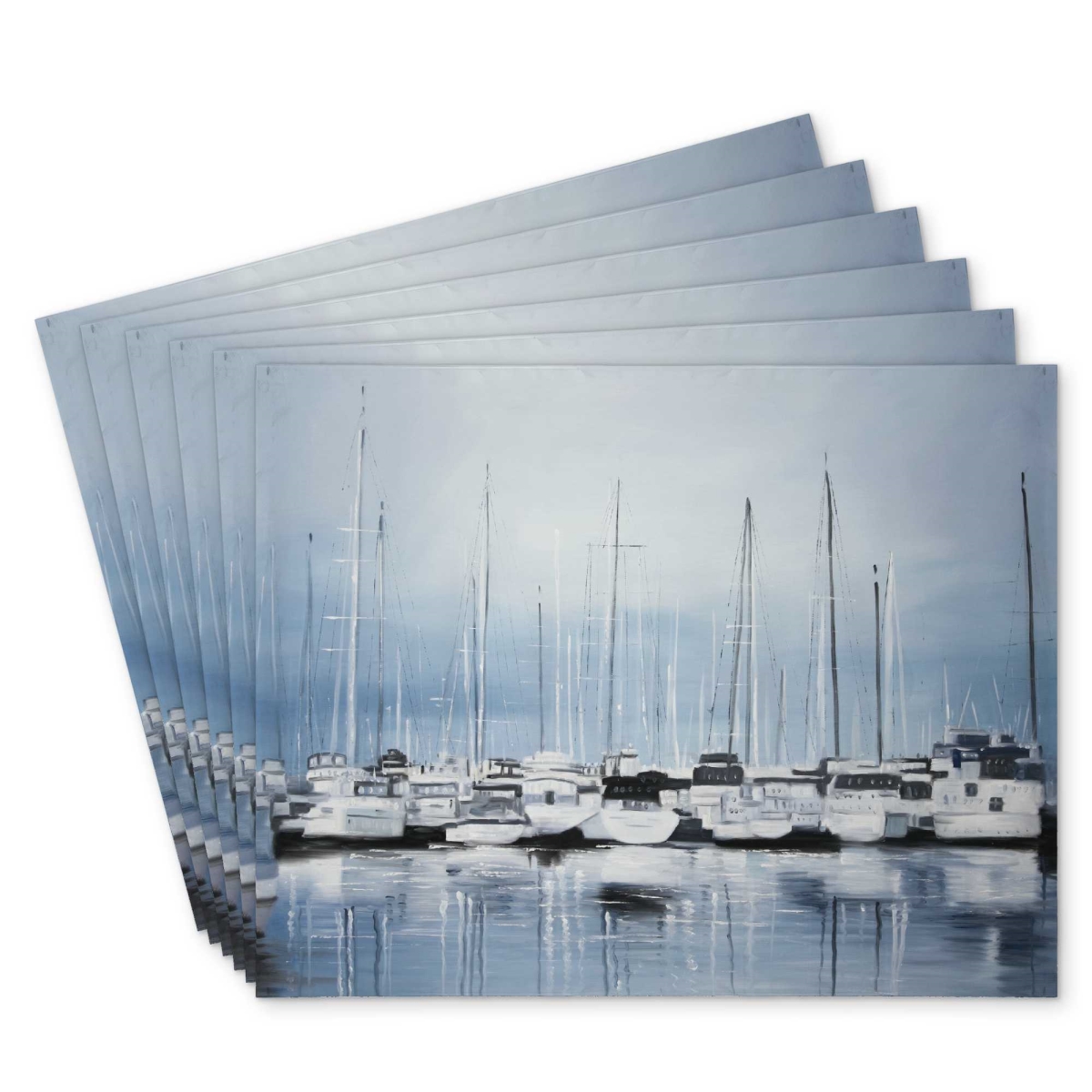 Picture of Begin Home Decor C6PP1418UEEOPZ 14 x 18 in. Boats at the Dock 2 - Polyester Placemat for Home Decor - Set of 6