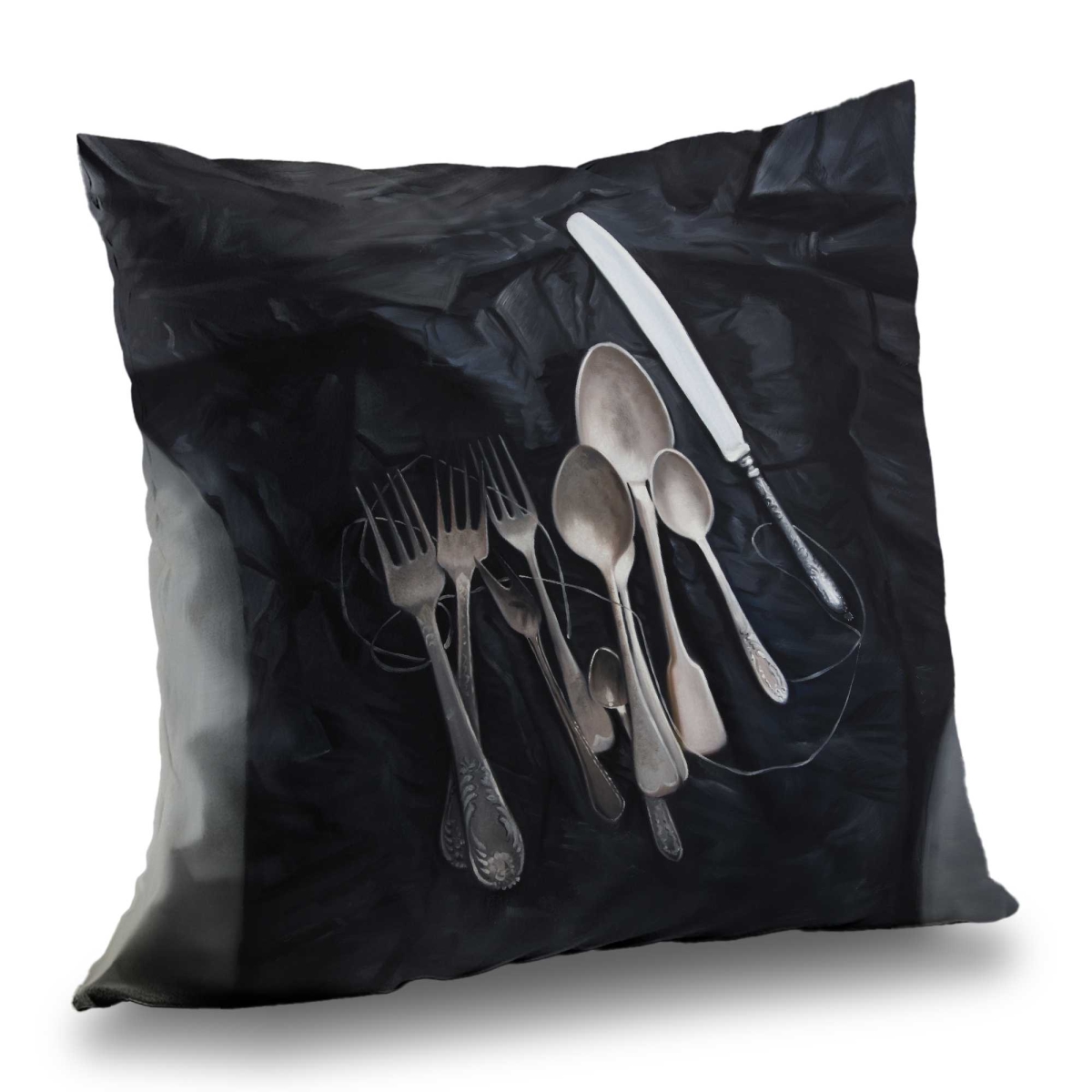 C1PC1414BR3V3E 14 x 14 in. Vintage Cutlery Kitchen Black Poly Twill Throw - Home Decor