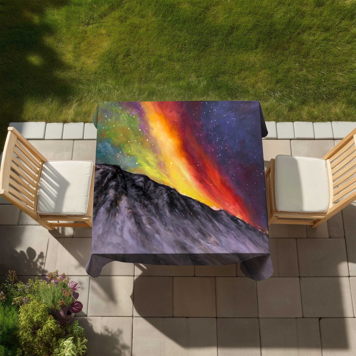 Picture of Begin Home Decor C1TC5858J4HR5J 58 x 58 in. Aurora Borealis in the Mountain Tablecloth - Contemporary